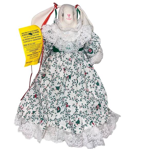 Victorian Christmas rabbit 13 inch, lace pleated dress w/ slip and bloomers ￼ - Picture 1 of 8